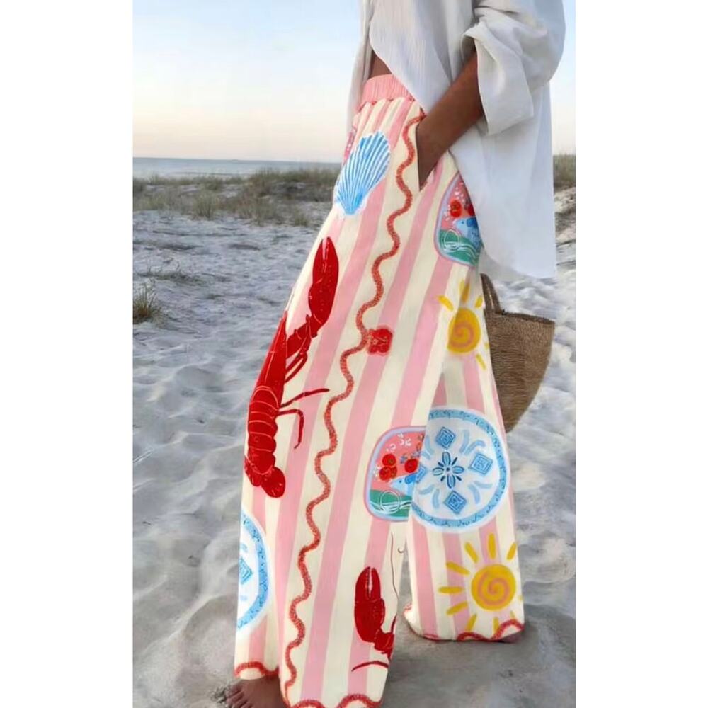 New nice to meet you palazzo pink & red lobster pants sz XXXL 18 TikTok viral - Picture 3 of 5